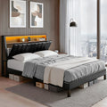 Artiss Queen Bed Frame LED Storage Headboard with Charging Station Black-0