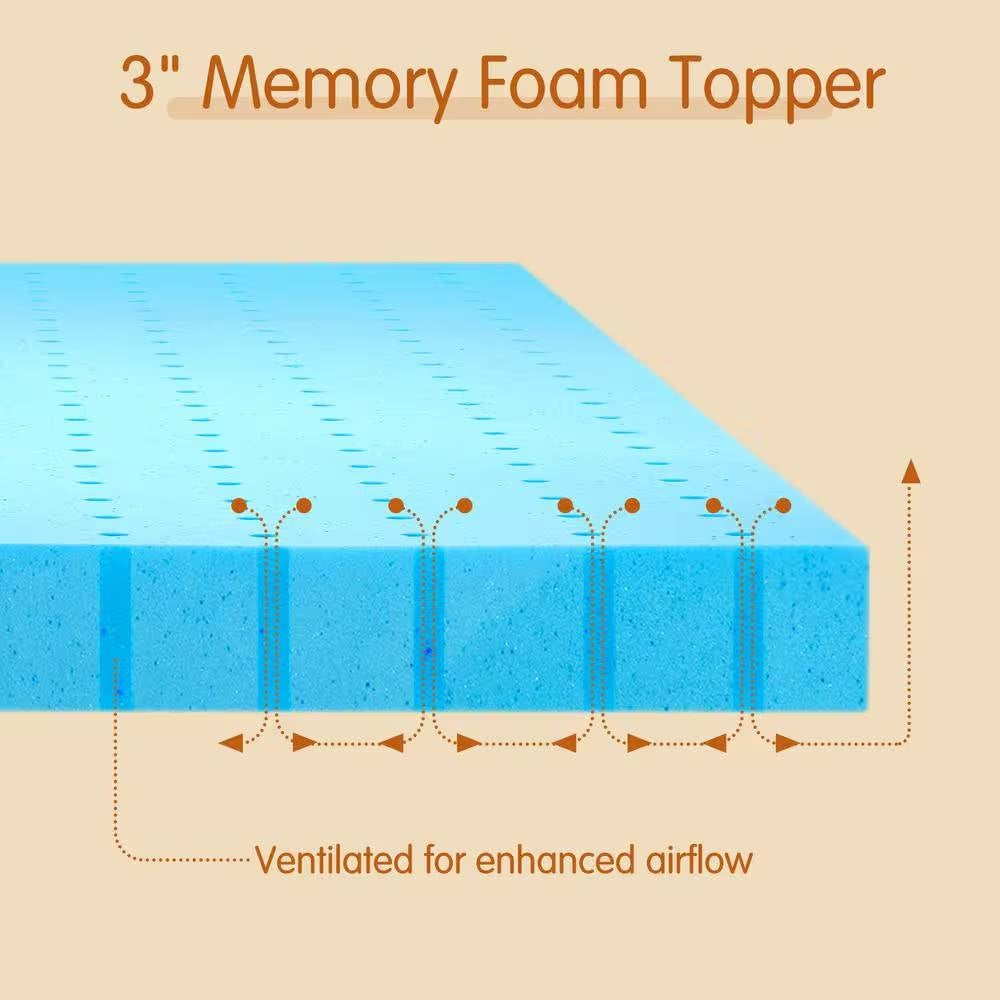 Queen size 3-inch Thick High Density Memory Foam Mattress Topper-4