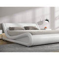 Queen Modern White Faux Leather Upholstered Platform Bed Frame with Headboard-0