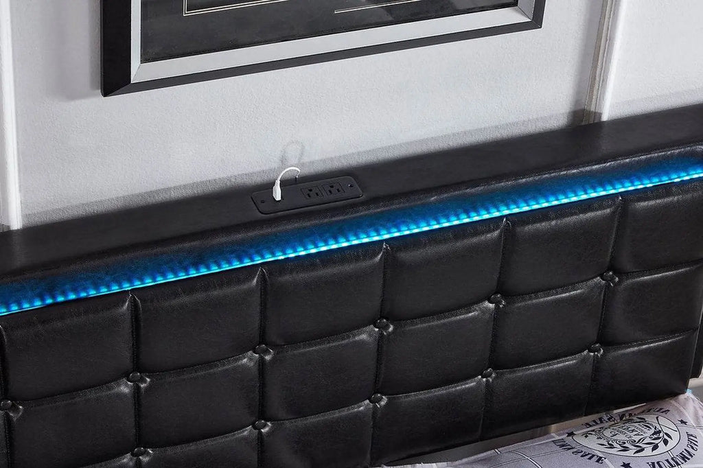 Celestial storage bed LED headboard view