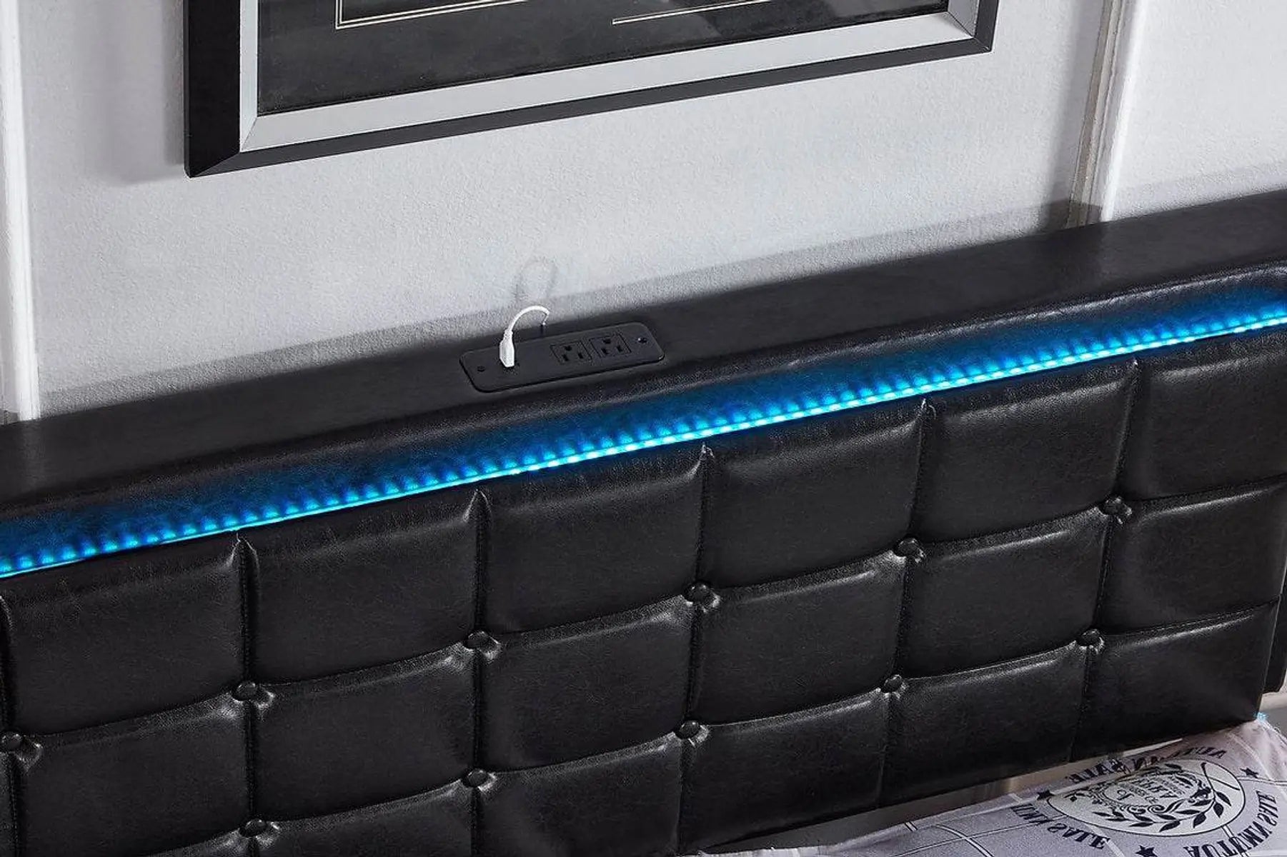 Celestial storage bed LED headboard view