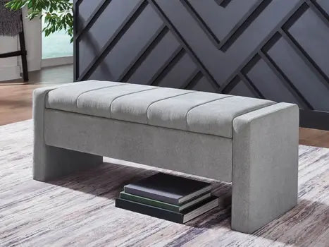 Akselman storage bench with hinged top open