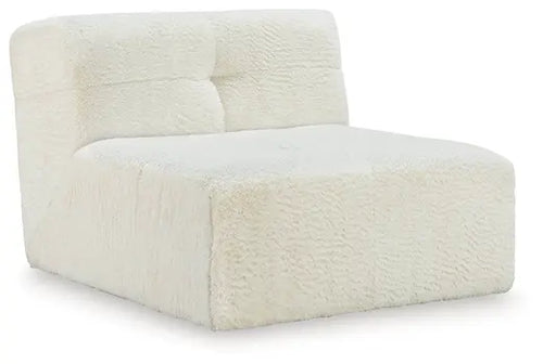 Ivory faux fur accent chair in a contemporary armless shape