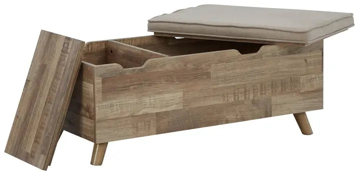 Side angle of the beige Gerdanet storage bench